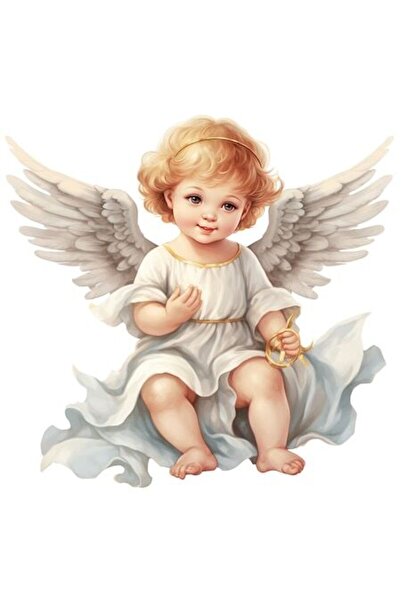 OEM Autocolant din vinil PVC - Copil mic cu aripi de înger, bordură albă, 10 cm