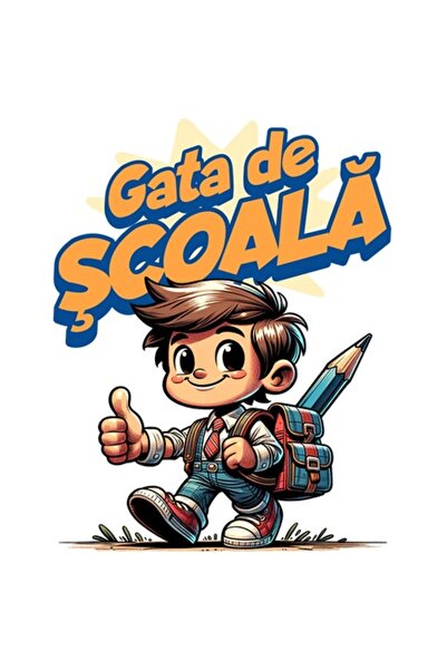 OEM Autocolant — Băiat brunet vesel cu rucsac și creion mare, vinil PVC, 10 cm