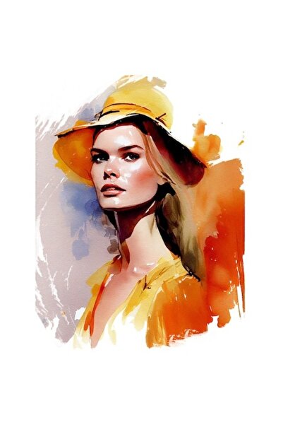 OEM Αυτοκόλλητο με πορτρέτο κοριτσιού - Κίτρινο καπέλο και φόρεμα, ξανθά μαλλ...