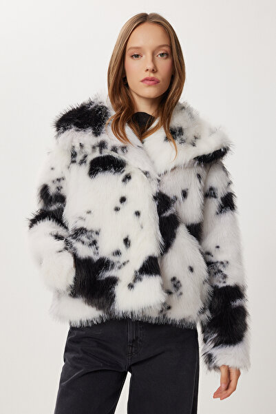 Lovelyİstanbul Μπουφάν από ψεύτικη γούνα με σχέδιο LZH0019 ECRU BLACK