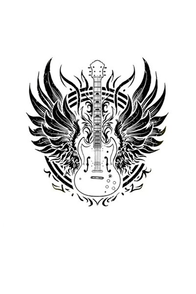 OEM Autocolant cu chitară electrică, aripi de înger, flăcări, trupă rock, neg...