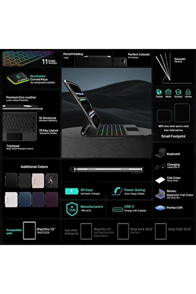 HYX Keyboard Case for iPad Pro 13-inch (M5/M4) – 11-Color Backlight, Trackpad, Pencil Holder,