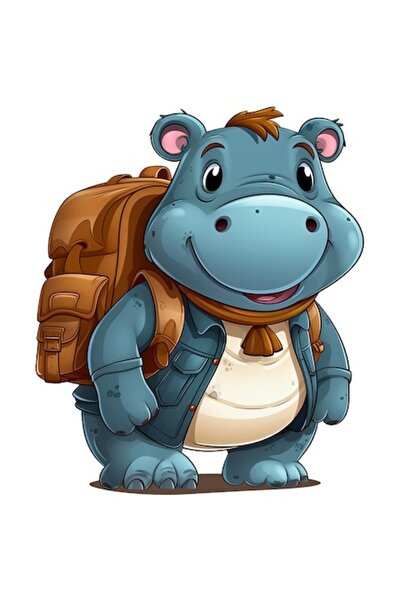 OEM Autocolant — Ilustrație cu un hipopotam explorator vesel, bordură albă, v...