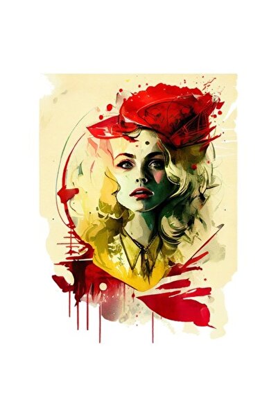 OEM Αυτοκόλλητο με πορτρέτο κοριτσιού με κόκκινο λουλούδι στα μαλλιά, κόκκινα...