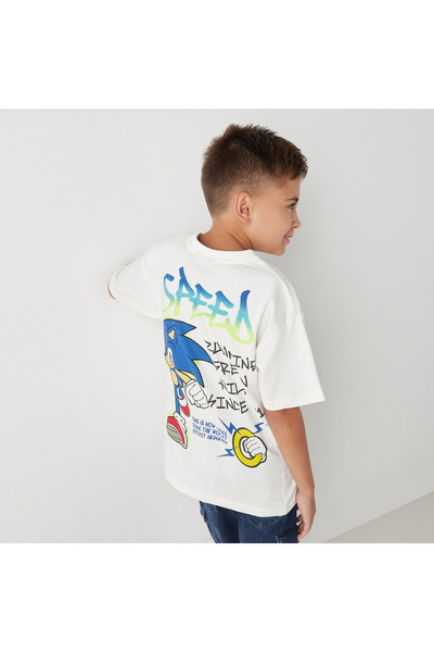 SEGA Sonic The Hedgehog Print Crew Neck T-shirt with Short Sleeves