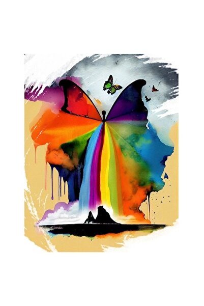 OEM Autocolant cu pictură curgătoare, fluture mare multicolor, apă, margini a...