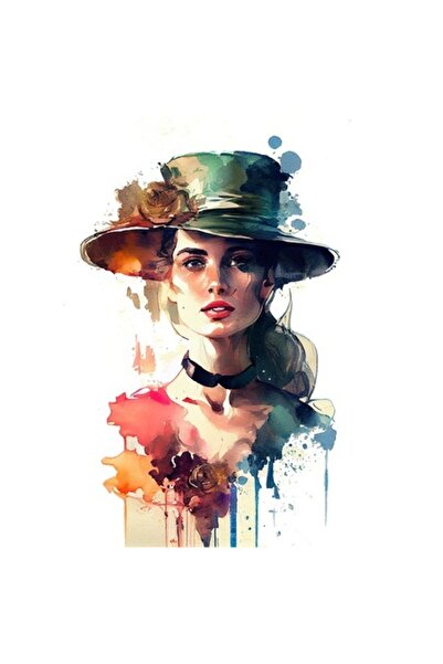 OEM Autocolant din vinil PVC - Portret de femeie cu pălărie, păr blond, buze ...