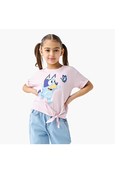 Disney تي شيرت بطبعة جرافيكية ورقبة دائرية مع تفاصيل عقدة