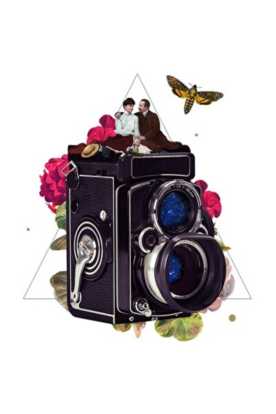 OEM Autocolant Artă Abstractă — Doi îndrăgostiți pe un aparat foto vintage, f...