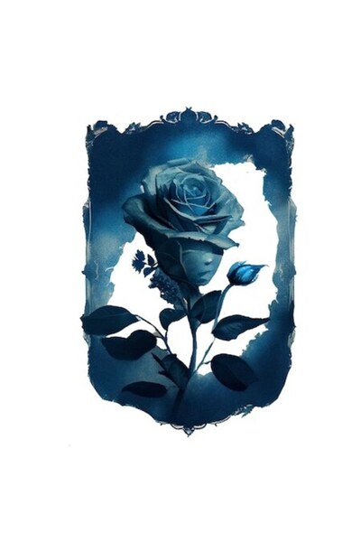 OEM Autocolant Trandafir Albastru în Ramă, Lumină de Lună, Multicolor, Margin...