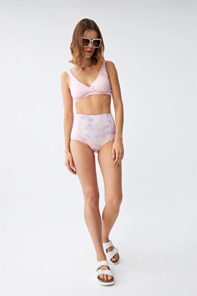 alfa expres Clothing Women's Pink Padded Top and Pastel Pattern High Waist Bikini Set