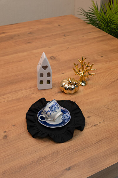 abidehanım Ruffle |   Black 6 Piece Ruffled Coffee Presentation Set 22 X 22