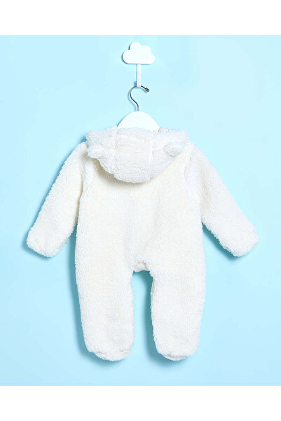 REDTAG Baby White Fluffy Hooded Sleepsuit