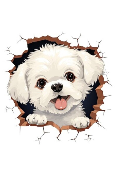 OEM Autocolant cățeluș Bichon Frise, vinil PVC, margini albe, 28 cm