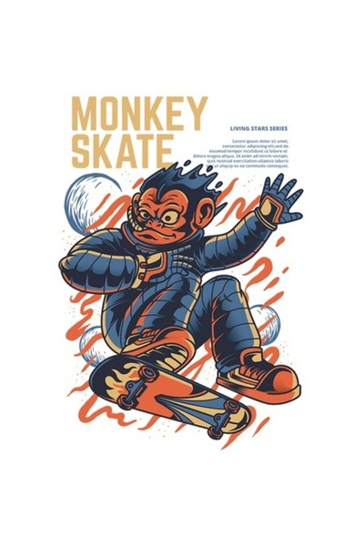 OEM Autocolant Maimuță Astronaut pe Skateboard - Vinil PVC, 15 cm, Bordură Albă