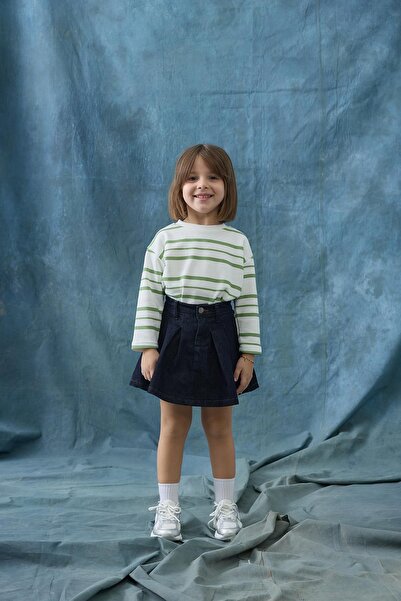 Tics Denim Pleated Skirt - Dark Blue