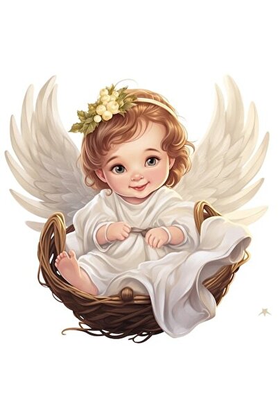 OEM Αυτοκόλλητο με κοριτσάκι με φτερά αγγέλου σε καλάθι, λευκά άκρα, βινύλιο ...