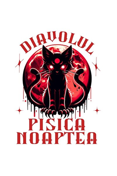 OEM Autocolant pisică horror cu ochi roșii, lună plină, „Pisică diavolească n...