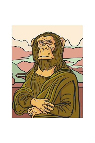 OEM Autocolant: Portret de maimuță în stil pictural celebru, bordură albă, vi...