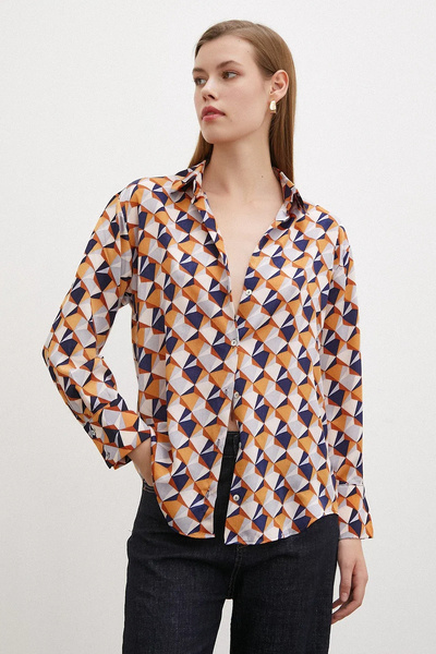 MAMAYAGA Women's Long Sleeve Patterned Colorful Cotton Satin Premium Quality Sporty Stylish Shirt