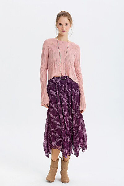 Clandestino Fusta Midi Bohemiană din șifon cu model violet