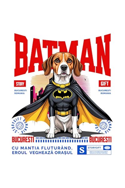 OEM Стикер Куче боксер в костюм на Батман с наметало, PVC винил с бял кант, 1...