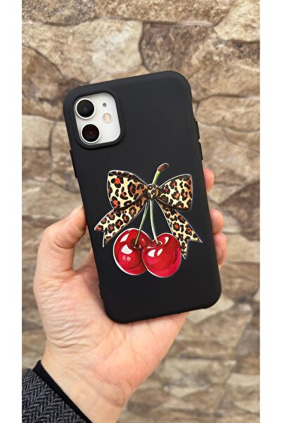 Vip Case iPhone 11 Compatible Cherry Leopard Bow Patterned Silicone Shock-Abs...