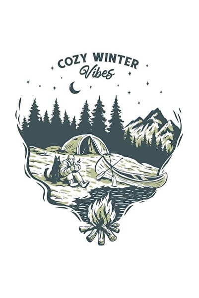 OEM Autocolant cu vedere la munte - cort, câine, barcă, foc de tabără, iarnă ...