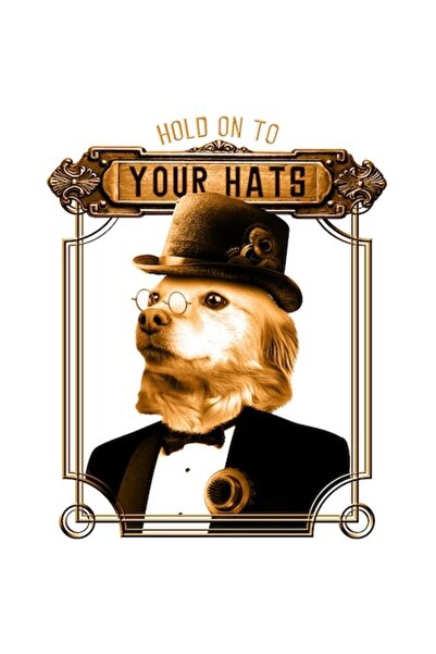 OEM Autocolant portret de câine „Țineți-vă de pălării” - Câine elegant în cos...