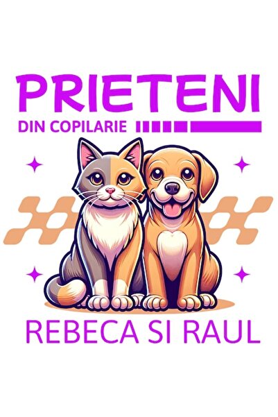 OEM Autocolant portret cuplu pisică și câine „Prietenii din copilărie Rebeca ...