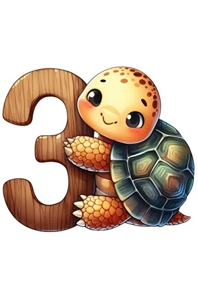OEM Autocolant cu numărul 3, ilustrație cu o mică broască țestoasă, pentru co...