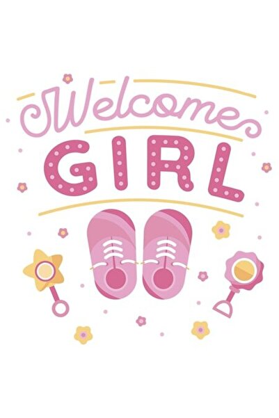 OEM Αυτοκόλλητο αποκάλυψης φύλου "Welcome Girls", ροζ μπότες, λευκό περίγραμμ...