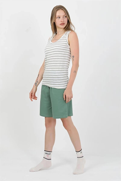 alfa expres Clothing Women's Thick Strap Cotton Combed Shorts Suit Green