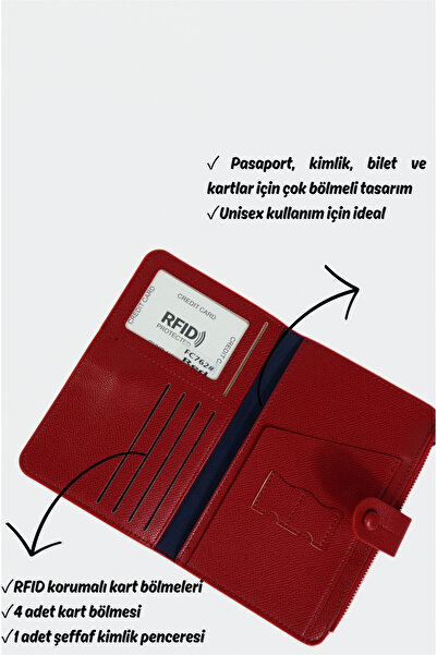 Mazel Design 762 Genuine Leather Gold Airplane Detailed Rfid Protected Passport and Card Wallet - Unisex Travel Wallet