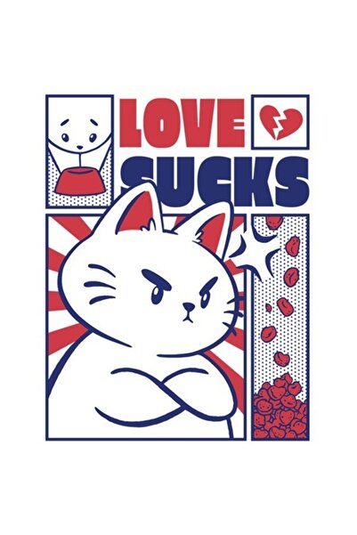 OEM Αυτοκόλλητο Angry Love Cat, με λευκά άκρα, PVC βινύλιο 10 cm