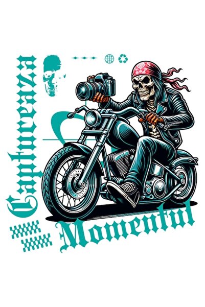 OEM Αυτοκόλλητο - Ανθρώπινο κρανίο μοτοσικλετιστή με κόκκινο μπαντάνα, Camera...