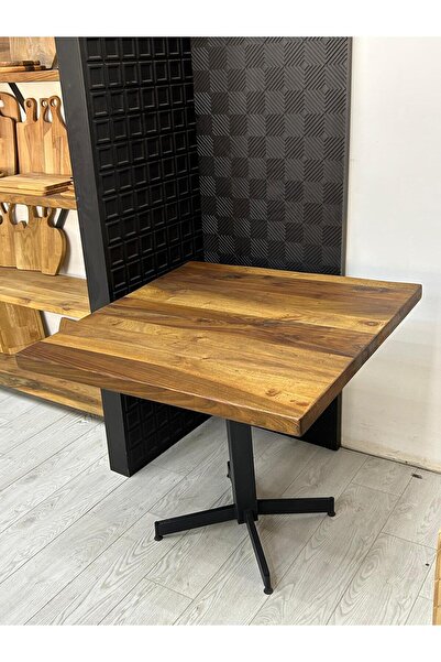 kütükland Masif Doğal Ceviz Kare Sehpa Metal Ayaklı