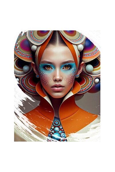 OEM Autocolant portret față cu machiaj albastru bizar, pălărie multicoloră, a...