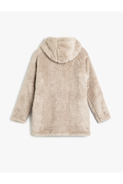 Koton Long Sleeve Pocket Detailed Plush Hooded Dressing Gown