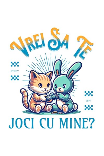 OEM Autocolant pereche cu animale — pisică și iepure portocalii, text „Vrei s...