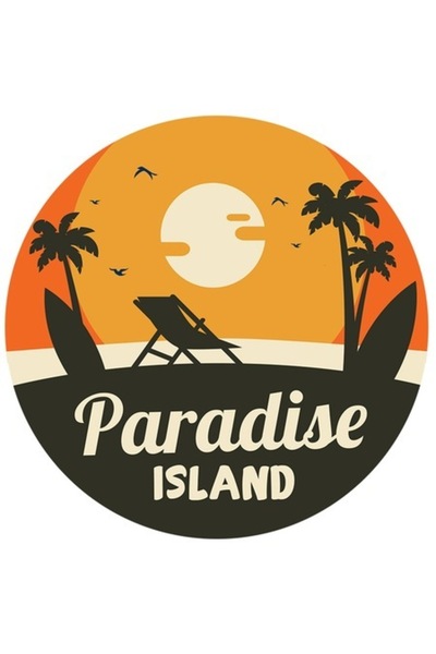 OEM Autocolant Sunset Beach cu șezlong „Paradise Island”, palmieri, multicolo...