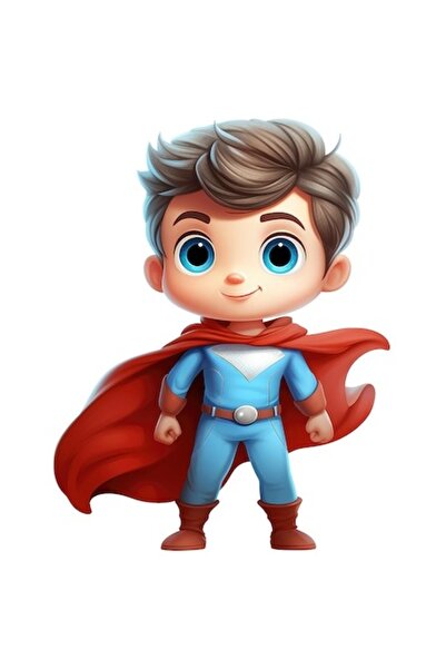 OEM Autocolant - Băiat costumat de erou cu pelerină roșie, bordură albă, vini...