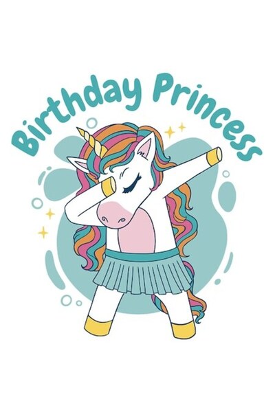 OEM Autocolant unicorn cu semnul „Dabbing”, text „Prințesă de ziua de naștere...