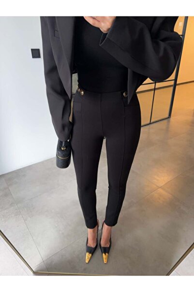 BB Bensu Buyruk GOLD DÜĞME DETAYLI ÇIMALI ÇELİK TAYT PANTOLON