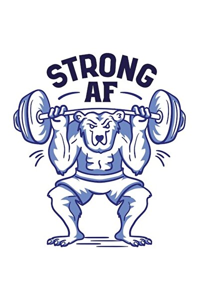 OEM Autocolant cu ursuleț în carouri ridicând greutăți - „Strong AF” - albast...