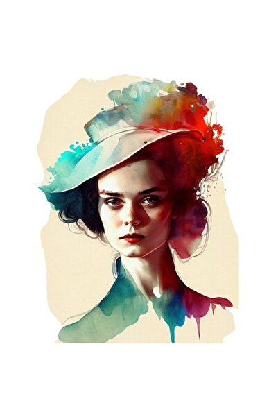 OEM Autocolant - Portret de fată cu pălărie, păr șaten, ținută elegantă, mult...