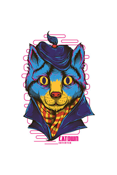 OEM Autocolant portret pisică în ținută elegantă cu coadă - vinil PVC, bordur...