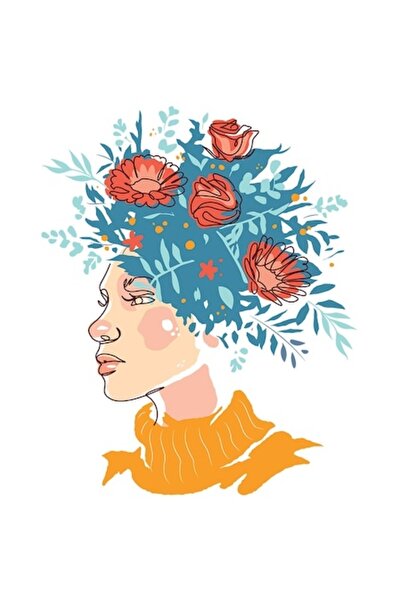 OEM Autocolant față feminină cu păr de flori, pulover galben, multicolor, mar...