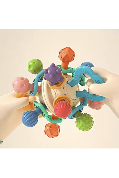 huanger Teething Sensory Toy - Baby Rattle Rattle Ball with Handle, 0 months+