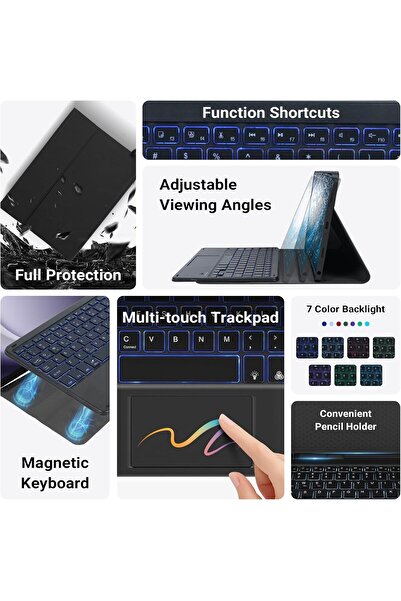 HYX حافظة لوحة مفاتيح مع لوحة لمس لجهاز سامسونج جالاكسي تاب A9 بلس 11 بوصة (SM-X210/X216/X218) - أسود